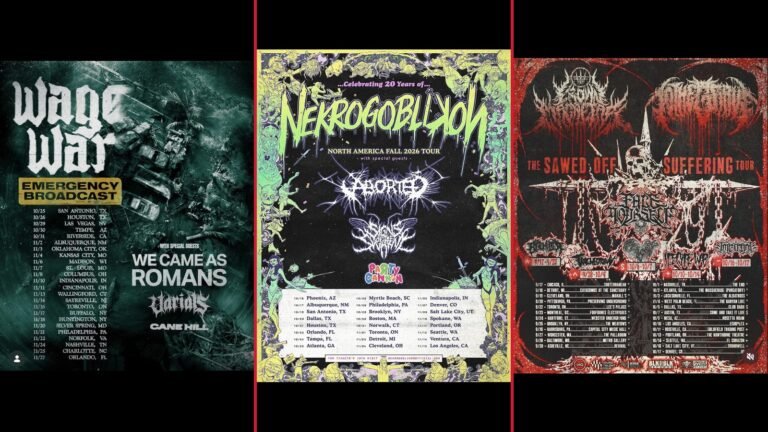 Tour Roundup June 10 2026 — Wage War, Nekrogoblikon, Sawed Off Suffering tour posters collage