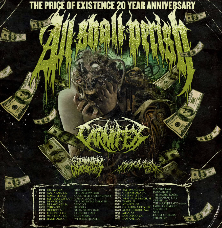 All Shall Perish The Price of Existence 20 Year Anniversary tour poster
