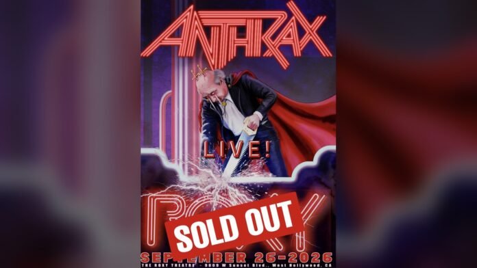 Anthrax sold out show poster for The Roxy Theatre in West Hollywood on September 26 2026