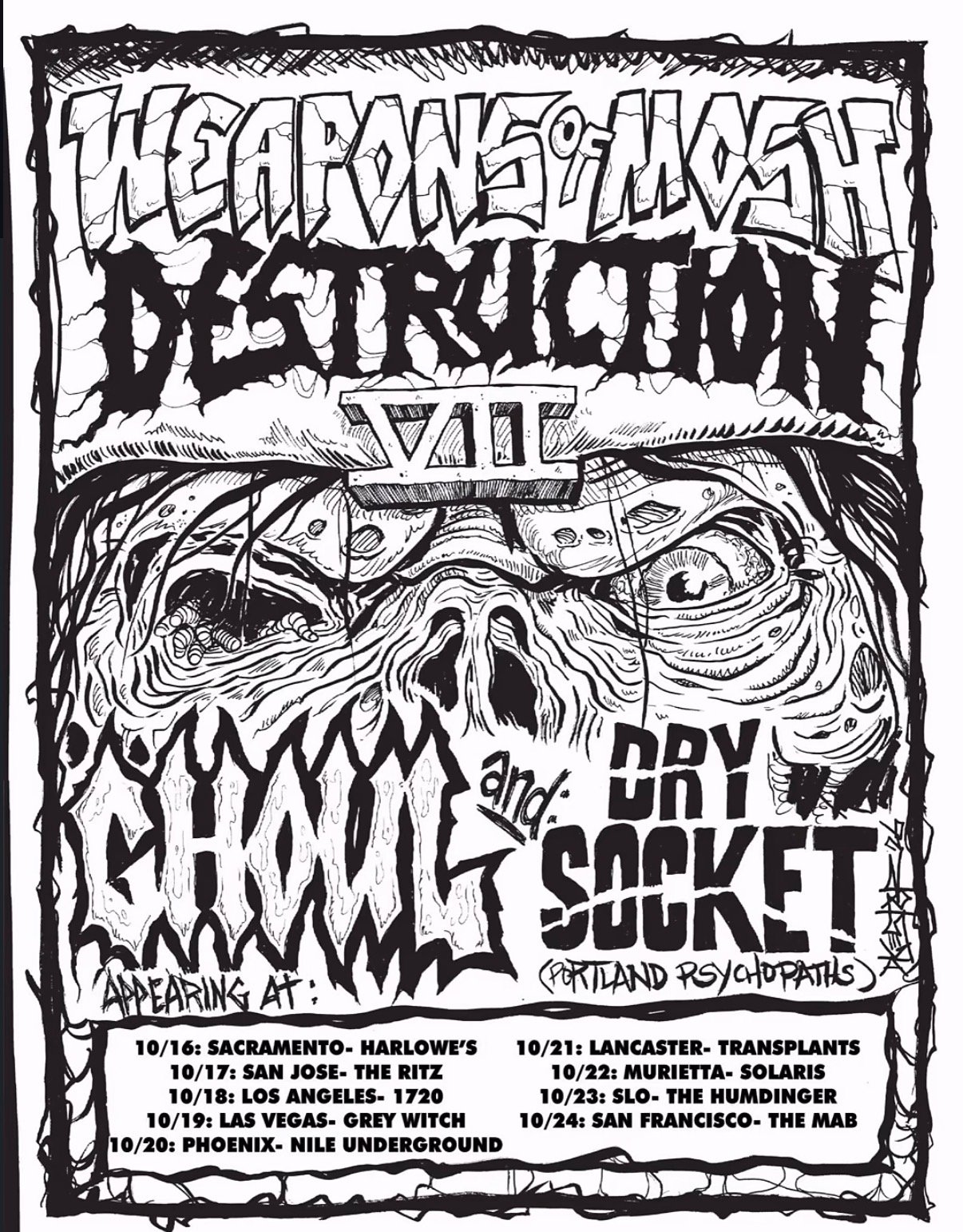 Ghoul and Dry Socket Weapons of Mosh Destruction VII West Coast tour poster with dates