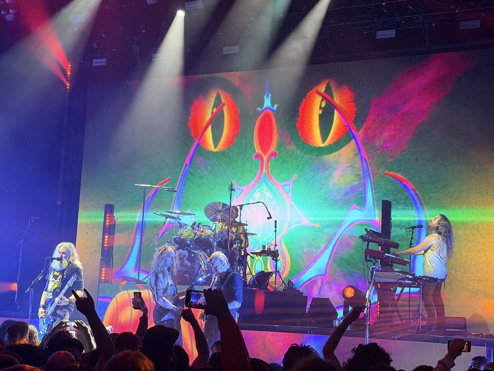 Mastodon at the Hollywood Palladium with a psychedelic eye graphic on the video wall