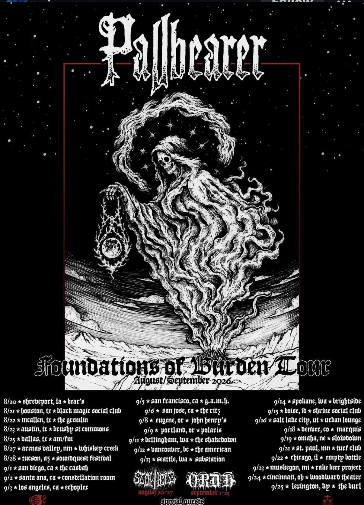 Pallbearer Foundations of Burden Tour 2026 poster