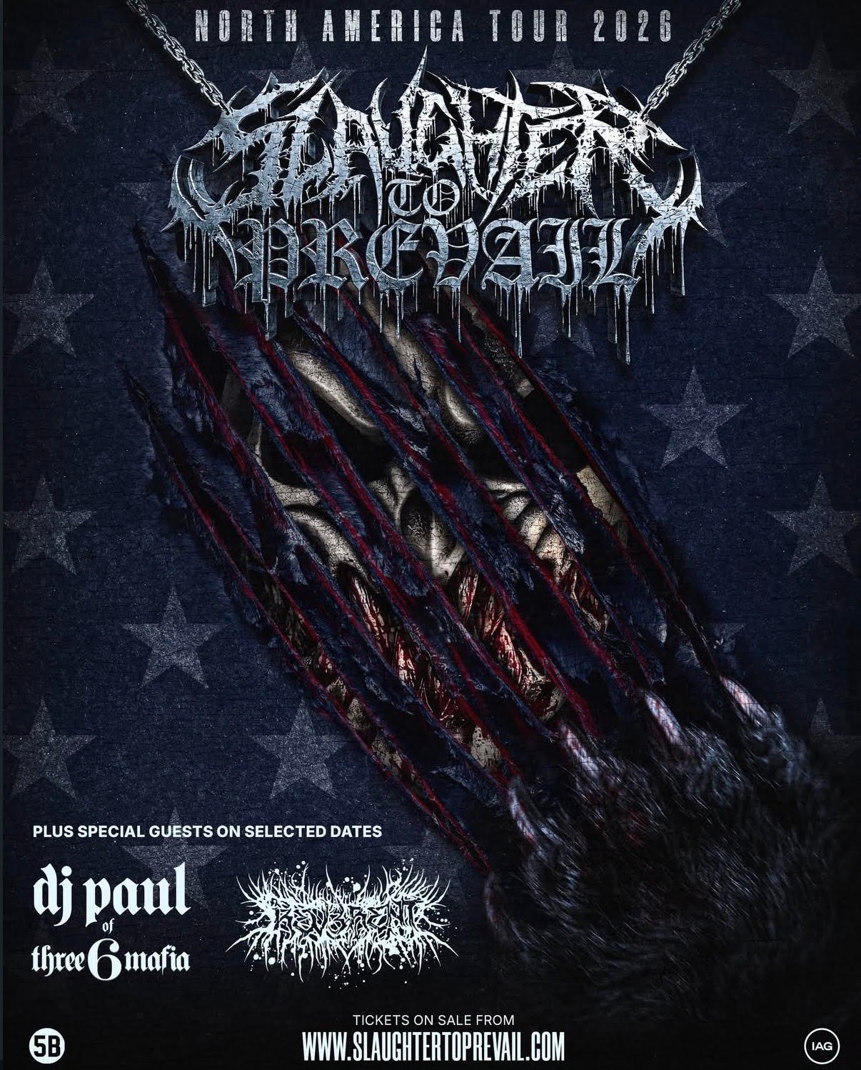 Slaughter to Prevail North America Tour 2026 poster with DJ Paul of Three 6 Mafia and Rev3rent