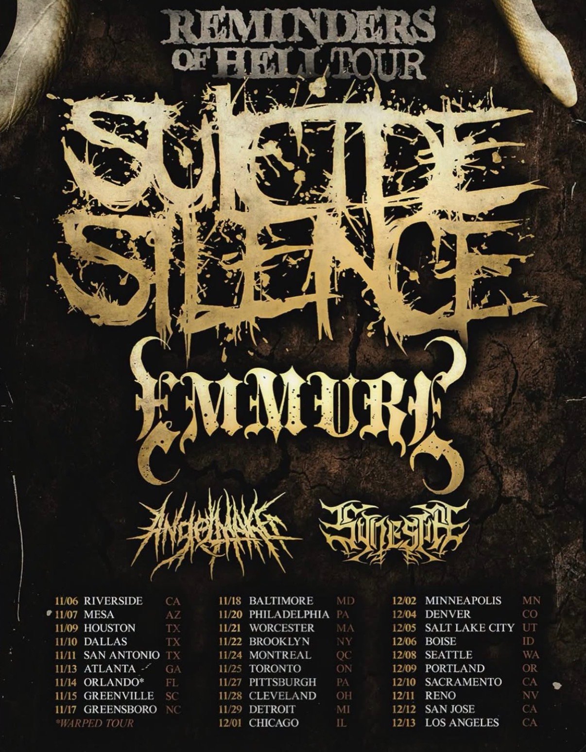 Suicide Silence Reminders of Hell Tour 2026 poster