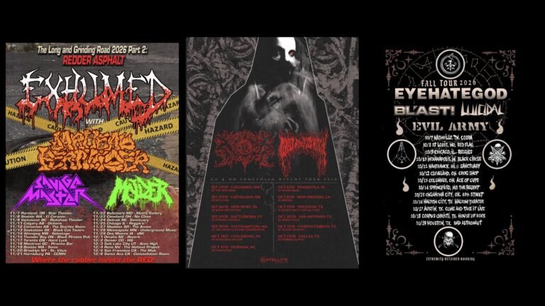 Tour posters for Exhumed, Xasthur and Eyehategod side by side