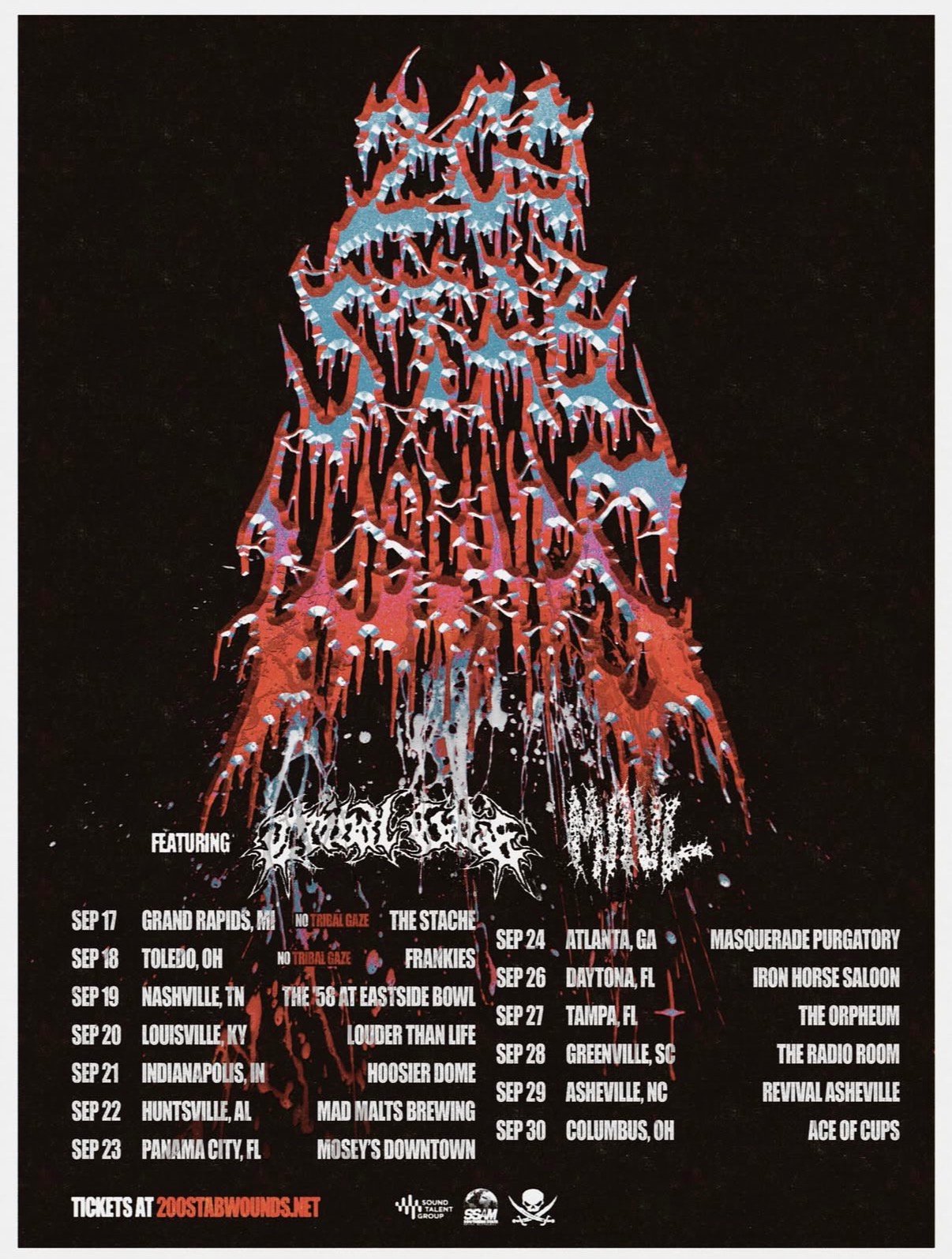 200 Stab Wounds 2026 tour poster with Tribal Gaze and Maul