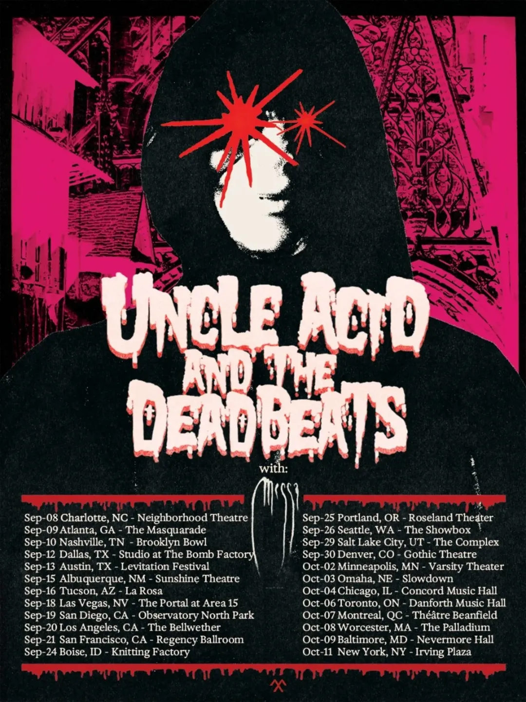 Uncle Acid and the Deadbeats fall 2026 tour poster with Messa