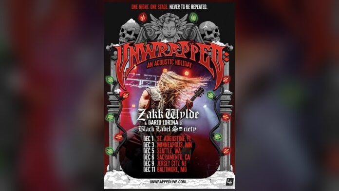 Zakk Wylde Unwrapped: An Acoustic Holiday 2026 tour poster Zakk Wylde Unwrapped: An Acoustic Holiday 2026 tour poster with Black Label Society December dates